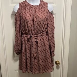 Cato Mauve Polka Dot Cold Shoulder Dress